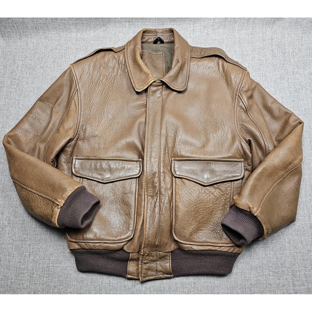 VINTAGE Mirage Jacket Mens 42 Brown Leather Aviator Flight A2 Bomber Lined